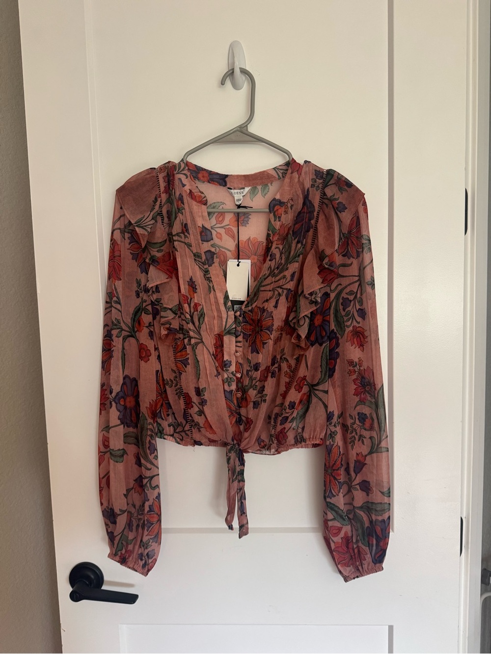 Guess Rose Floral Tie-Front Blouse